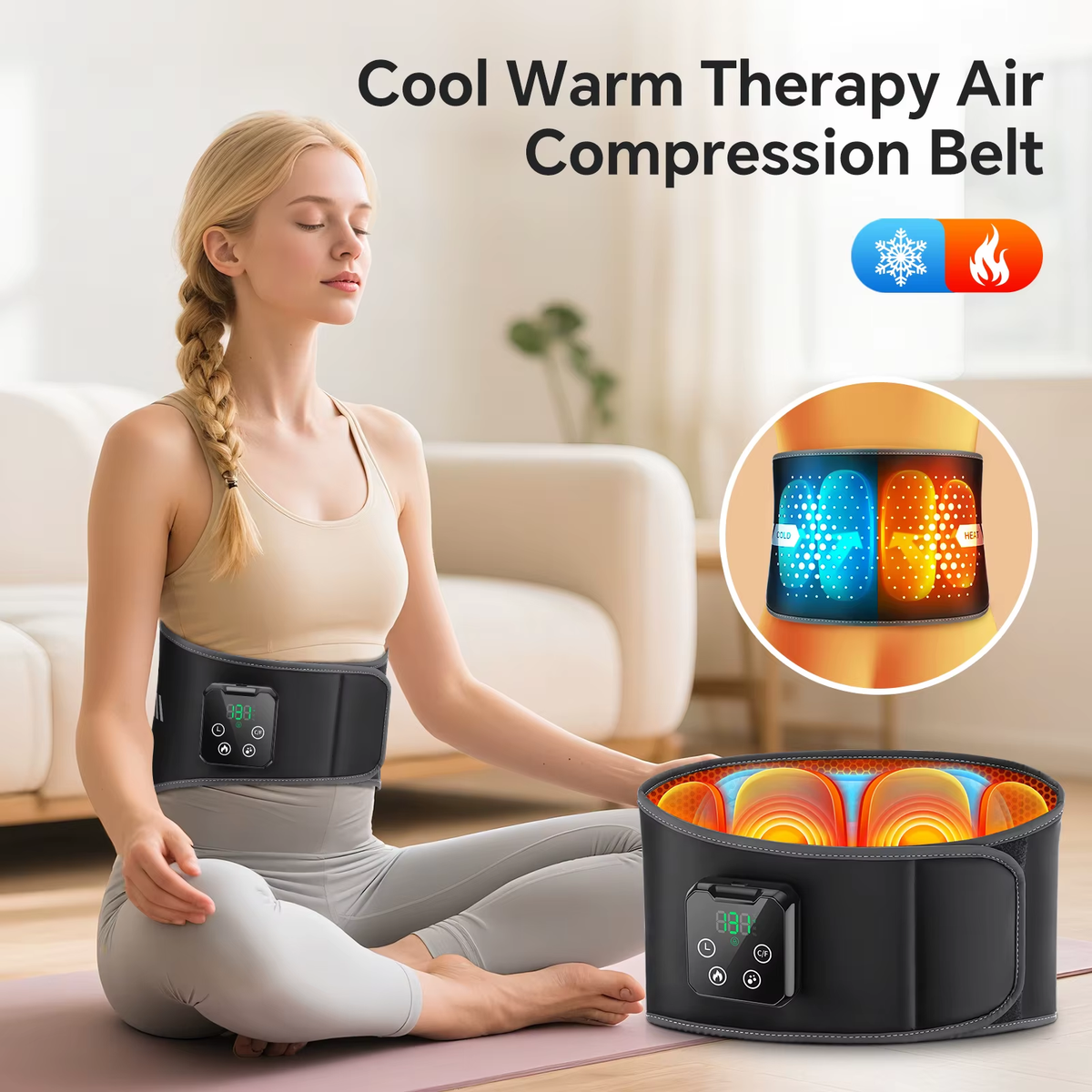 Cordless Electric Heated Waist Abdominal Massager Vibration Massage Lumbar Back Waist Support Brace Belt for Olders Gfit