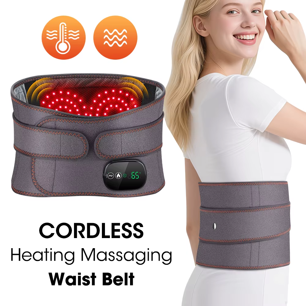 Cordless Electric Heated Waist Abdominal Massager Vibration Massage Lumbar Back Waist Support Brace Belt for Olders Gfit