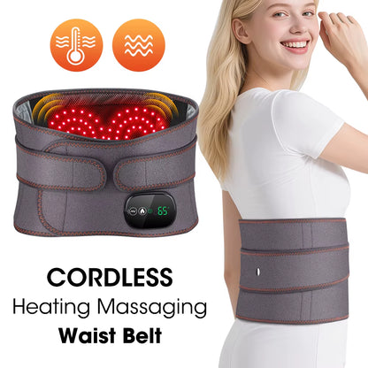 Cordless Electric Heated Waist Abdominal Massager Vibration Massage Lumbar Back Waist Support Brace Belt for Olders Gfit